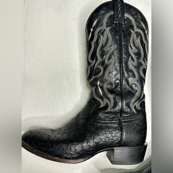 Tony Lama CT871 Black Genuine Smooth Ostrich Exotic Cowboy Western Boots 9D USA - Picture 5 of 15